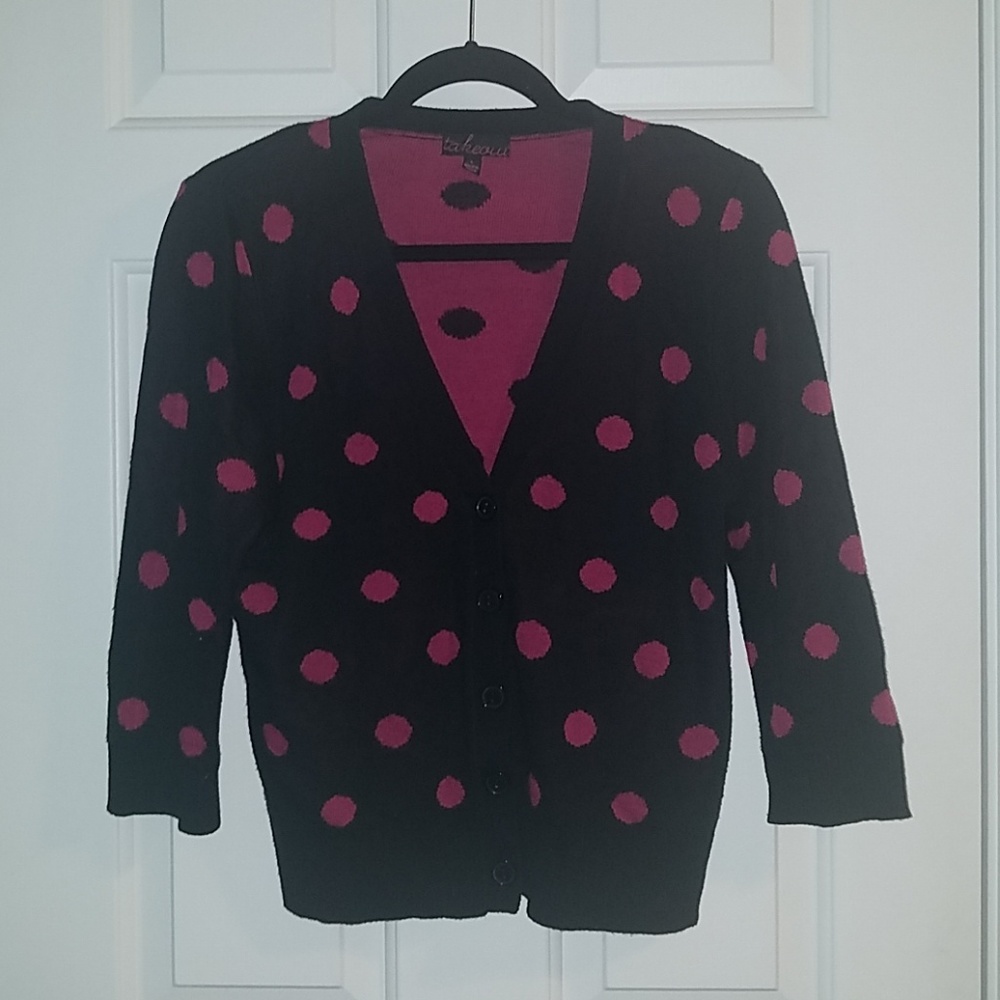 Navy and Pink Polka Dot Cardigan